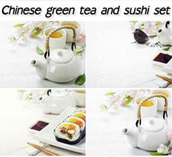 11张高清的中国绿茶和寿司图片：Chinese green tea and sushi set